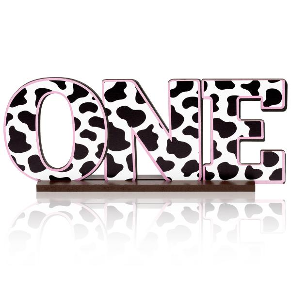 商品名: 牛のプリント 1文字 サイン テーブル 木製センターピース ベビーシャワー 牛プリント 農場 動物 初めての誕生日パーティーの装飾、Holy Cow I'M One 幼児 男の子 女の子 1歳の誕生日 赤ちゃんの装飾用品 Cow?...