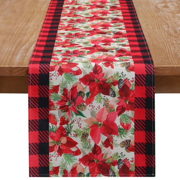 商品名:  Serwalin Christmas Table Runner, Buffalo Plaid Christmas Flowers Design Table Runners Seasonal Winter Xmas Decorat...