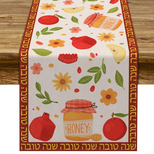 商品名:  Linen Rosh Hashanah Table Runner Jewish New Year Shana Tova Party Table Cover Home Kitchen Dining Room Decoration ...