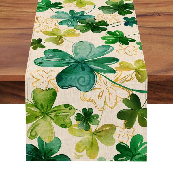 商品名: Seliem St. Patrick's Day Shamrock Clover Table Runner, Green Kitchen Dining Table Decor, Irish Seasonal Spring Burl...