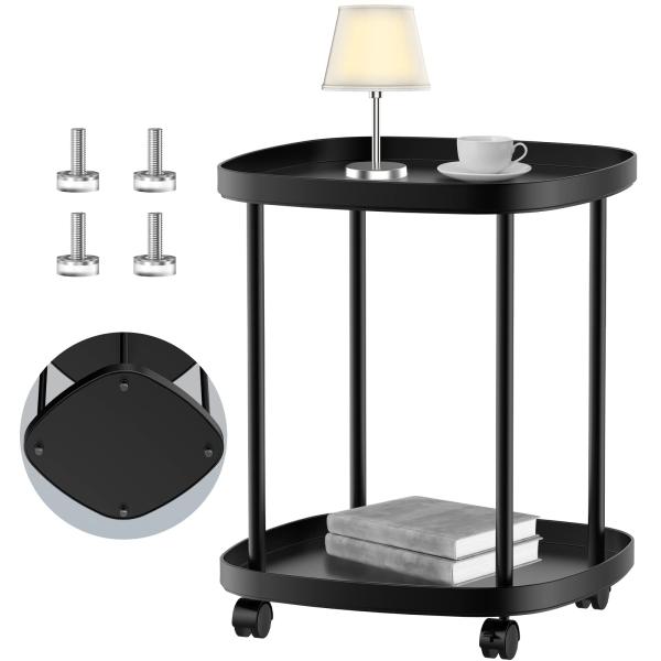 商品名: Oycevila エンドテーブル ブラック Oycevila Side Table with Wheels, Movable Double Layer End Table, Black Plastic Side Table, En...