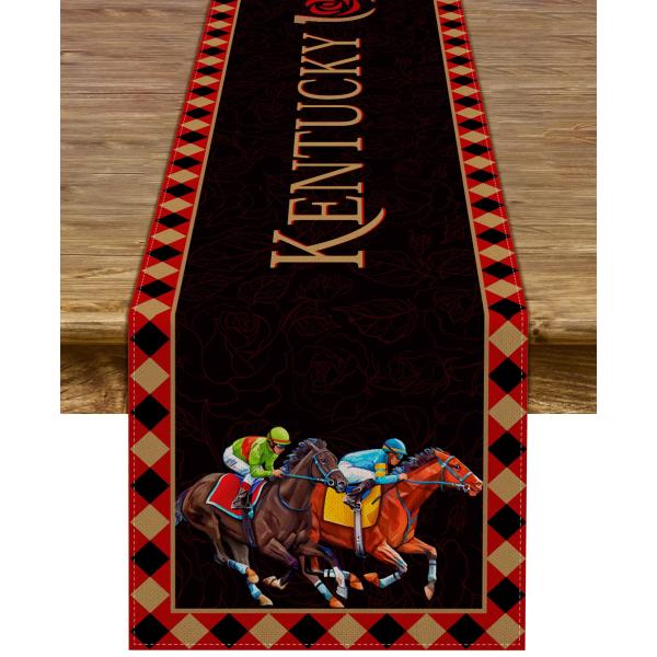 商品名: Pudodo ケンタッキーダービー テーブルランナー バラ ジョッキー 競馬テーマ パーティー装飾 キッチン ダイニングルーム ホームデコレーション Pudodo Kentucky Derby Table Runner Run f...