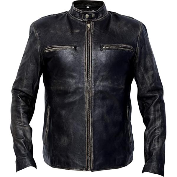 Leather Jacket ほぼ新品未使用 並行輸入品】Men Distressed Real Leather Jacket Men Motorcycle
