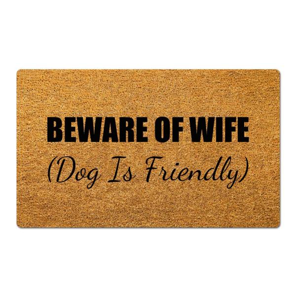 【並行輸入品】Beware of Wife (Dog is Friendly) Funny Welcome Friends Doormats