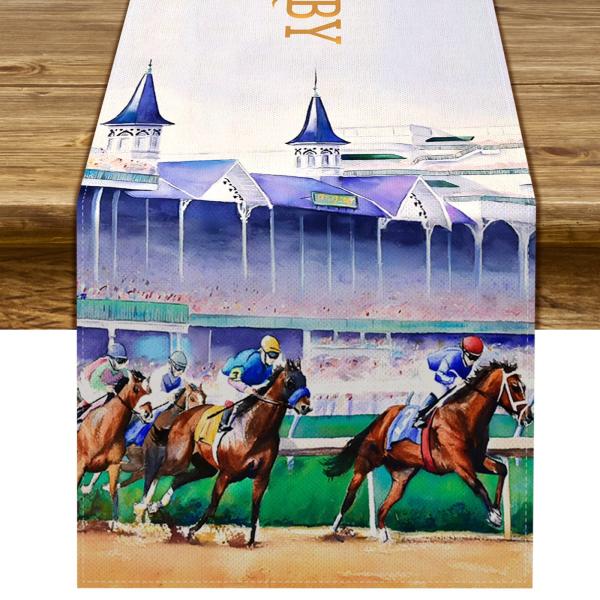 商品名: Sunwer ケンタッキーダービー テーブルランナー チャーチルダウンズ ジョッキー 競馬 屋内 屋外 パーティー テーブルカバー 装飾 ホーム キッチン ダイニングルーム 13 x 72インチ Sunwer Kentucky D...
