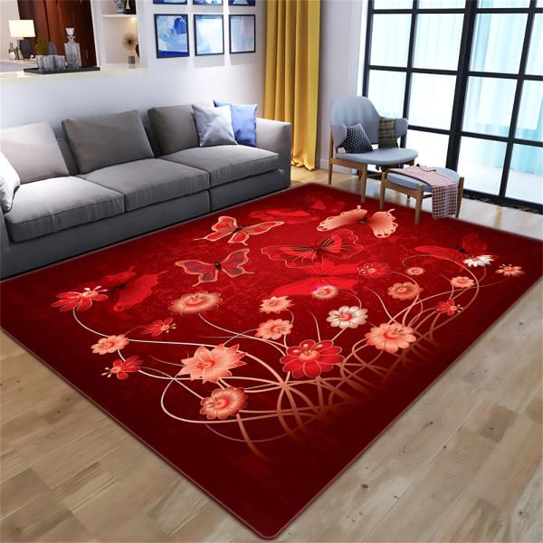 【並行輸入品】Red Butterfly Area Rugs,3x5ft, Red Flower Carpet, Modern Abstrac