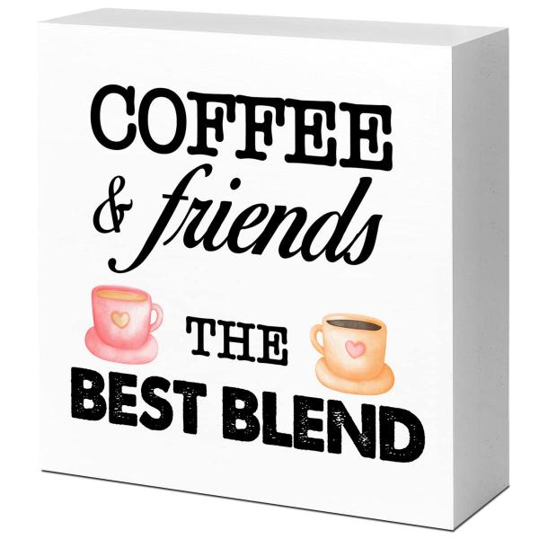 【並行輸入品】Coffee and Friends ベストブレンド ウッドボックス サイン デスク装飾 かわいいコーヒーカップ 木製ブロック プ