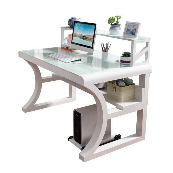 商品名:  Tempered Glass Computer Desk with Shelf Modern PC Laptop Table Bedroom Simple Study Writing Desk Easy to Install C...