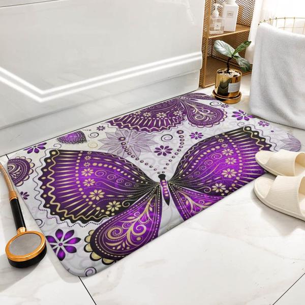 美しい蝶柄バスルームラグで快適空間づくり
