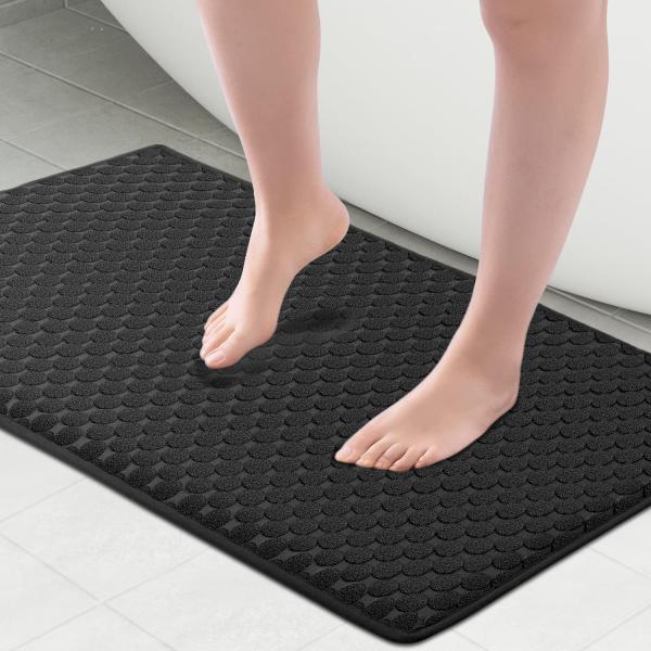 【並行輸入品】Pebble Rug Bathroom Non Slip, Black Memory Foam alfombras para b