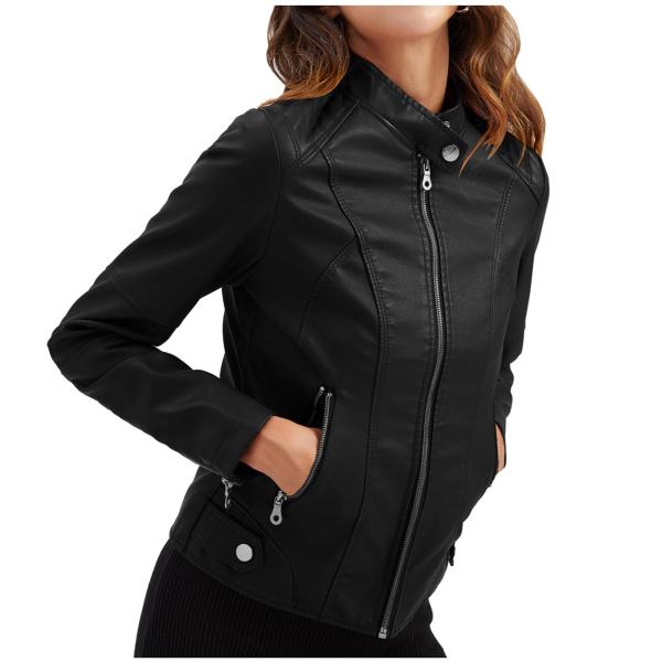 【並行輸入品】BingYELH Women Jackets Faux PU Leather Motorcycle Jacket Trendy