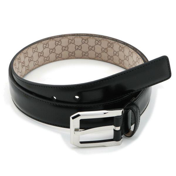 グッチシマ グッチ/GUCCI メンズ GGモノグラム レザーベルト ブラック 