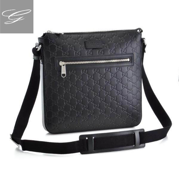 Gucci GG Signature Leather Black Messenger Bag 406408