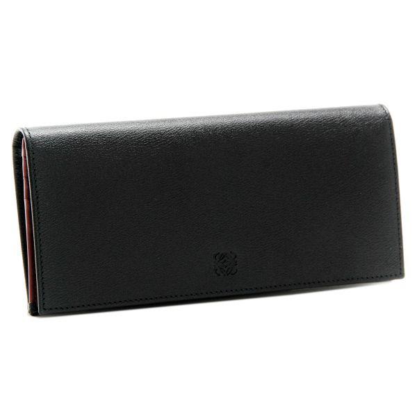 LOEWE ブラックレザー 二つ折り財布 LOEWE 二つ折り財布 メンズ コンパクトウォレット ブラック 本革