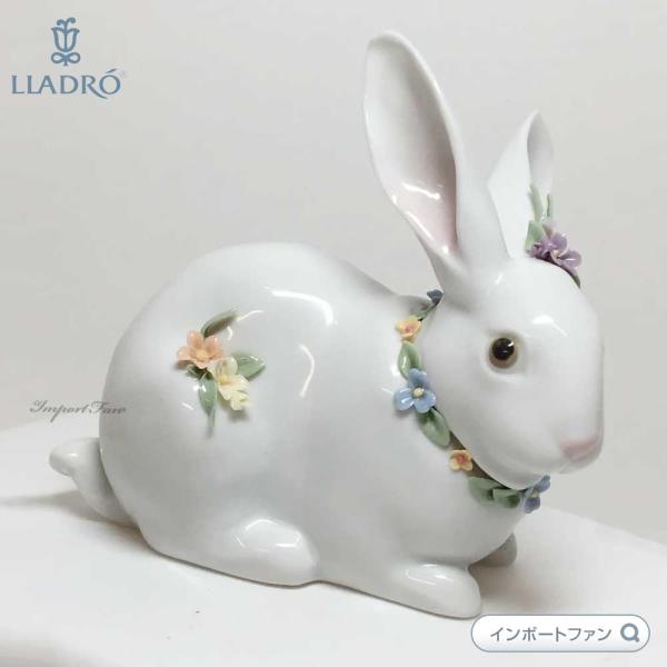 リヤドロ 花飾りの白うさぎ 2 ウサギ 兎 干支 置物 01006098 