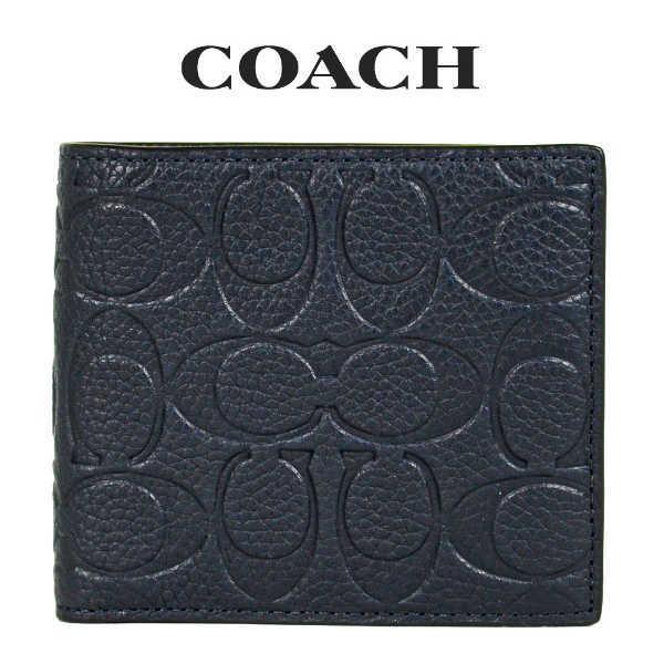 激安通販 折り財布 レザー ミッドナイトブルー 新品☆COACH(コーチ)メンズ - 折り財布