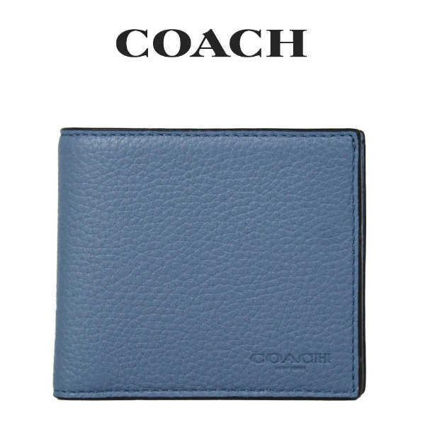 待望☆】【待望☆】COACHコーチ 二つ折りメンズ財布 ブルー 青 折り