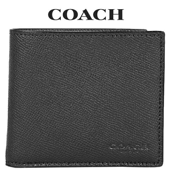 COACH 新品 ブラック 折り財布 コーチ メンズ レディース 財布 W02