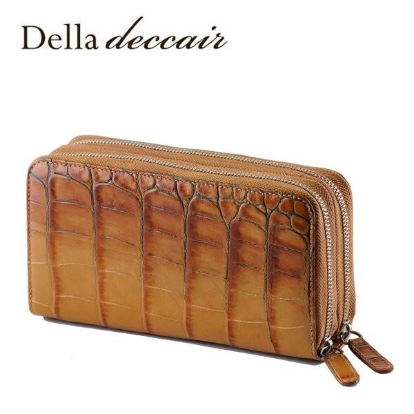 DELLA レザー ダブルラウンドファスナー 長財布 クロコ キャメル 本革 