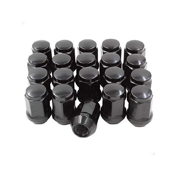 ホイールアクセサリーパーツ 20個 M14x1.5 スレッド バルジドングリ1.38 ロングラグナット ブラック 3/4 19mm 六角形 シボレーカマロ クラ