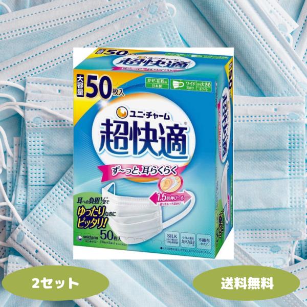 超快適マスク プリーツタイプ やや大きめ 50枚 ×2箱 ユニ