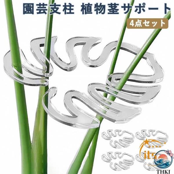園芸支柱 植物茎サポート 4点セット モンステラ 支柱 美しい 透明 植物サポートステーク 植物をきちんと直立させます 手で調整可能 再利用可能 農業用 園芸用 屋