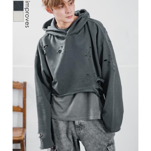 その他ブランド / パーカー/ダメージ加工/フェード/コットン/GRY/無地/BUZZIN CLOUT improves_20510