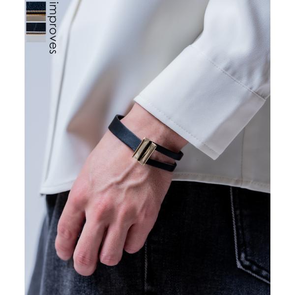 ブレスレット フェイクレザー メンズ レディース 2重巻き バックル バングル 合皮 腕輪 アクセサリー モード ストリート 韓国ファッション 黒