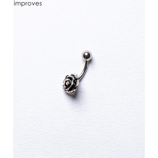 サージカルステンレス へそピアス ボディピアス 薔薇 ローズ シルバー バラ 花 カーブバーベル 軟骨ピアス ボディーピアス アクセサリー