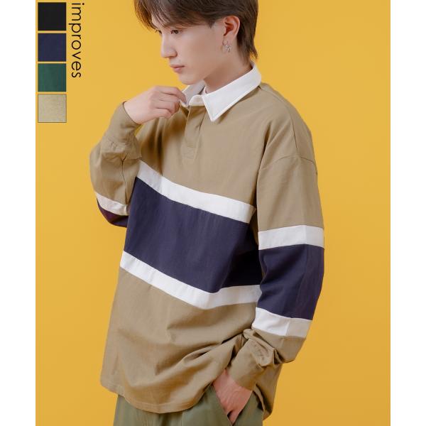 ★新品 未使用 タグ付き★ 『ターンベリー』長袖 ポロシャツ ボーダー Lサイズ improves（インプローブス） ポロシャツ メンズ コットン 切り替え
