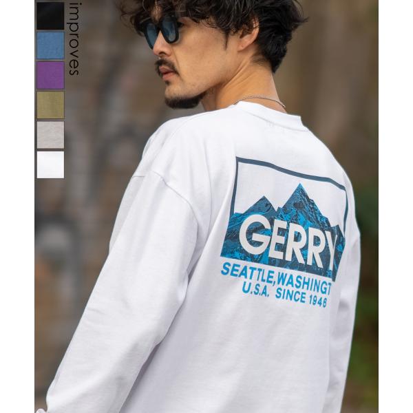 長袖Tシャツ メンズ GERRY ジェリー 別注プリント ロンT カットソー バックプリント ボックスロゴ アウトドア ストリート アメカジ 古着MIX ホワイト ブラック