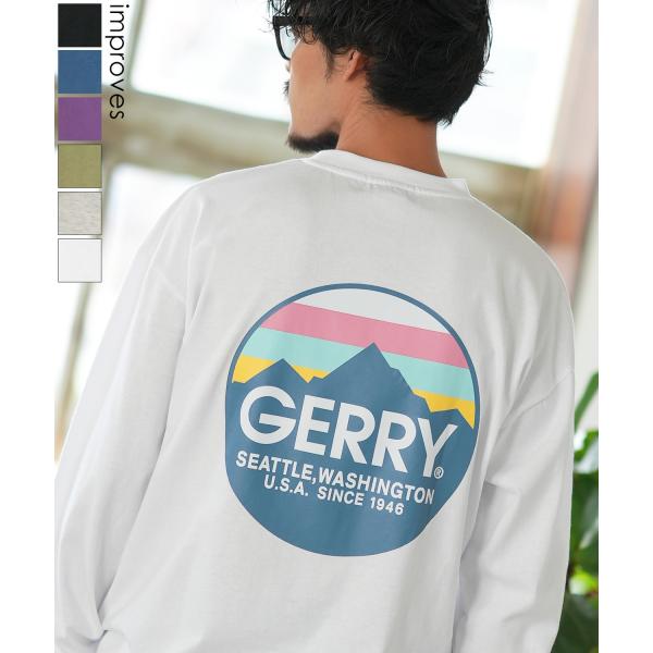 長袖Tシャツ メンズ GERRY ジェリー 別注プリント ロンT カットソー バックプリント サークルロゴ アウトドア ストリート アメカジ 古着MIX ホワイト ブラック