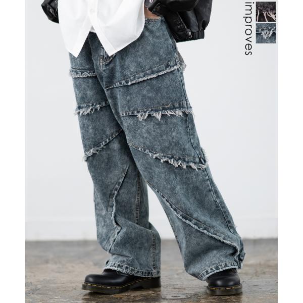improves デニムパンツ メンズ フリンジ加工 ケミカルウォッシュ 