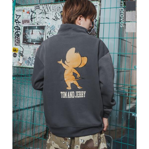 トレーナー メンズ TOM&JERRY トムとジェリー プリント コットンタッチ 裏起毛 スウェット ハイネック 大きめ アメカジ スケーター ストリート 古着MIX 韓国