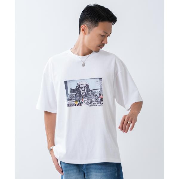 半袖Tシャツ メンズ オリジナルプリント 半袖Tシャツ ボスアートウォール アート グラフィック カットソー カジュアル アメカジ ストリート スケーター ホワイト