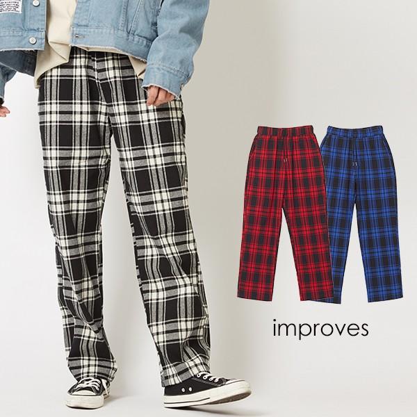 improves ワイド チェック パンツ メンズ 赤 ワイドパンツ improves ワイド チェック パンツ メンズ 赤 ワイドパンツ