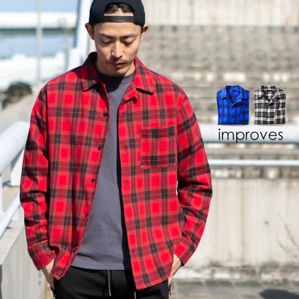 improves チェックシャツ メンズ 韓国 ファッション 開襟シャツ