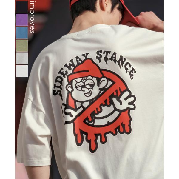 半袖Tシャツ メンズ SIDEWAY STANCE サイドウェイスタンス オリジナルプリント グラフィック 通行止め バスターズ マスコット オーバーサイズ 大きめ