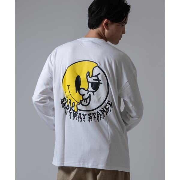 長袖Tシャツ メンズ SIDEWAY STANCE サイドウェイスタンス オリジナルプリント グラフィック ロンT スマイリーフェイス にこちゃん オーバーサイズ スケーター