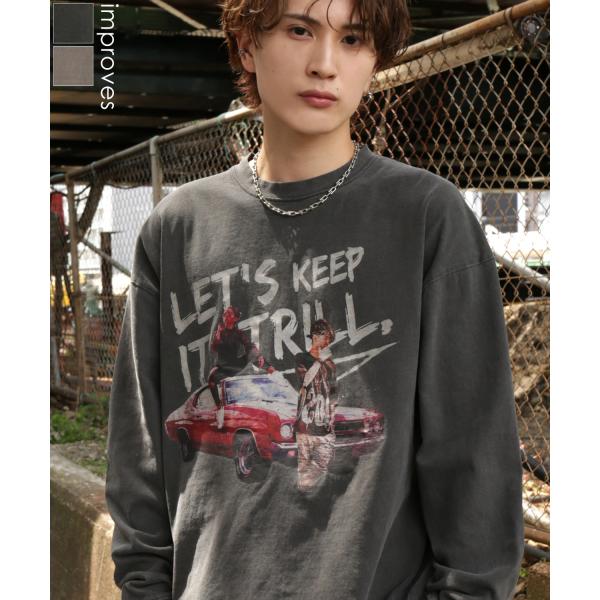 長袖Tシャツ メンズ SIDEWAY STANCE オリジナルプリント ギャング ピグメント ロンT Tシャツ カットソー 大きめ アメカジ スケーター ストリート 古着