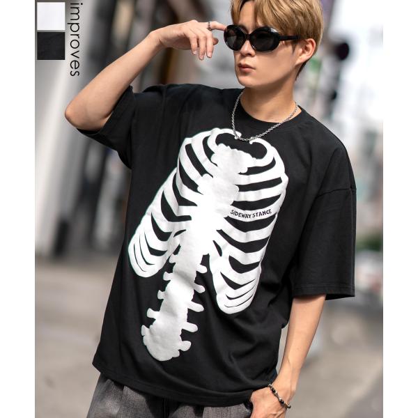 半袖Tシャツ メンズ SIDEWAY STANCE サイドウェイスタンス ボーン 発泡プリント カットソー アメカジ スケーター ストリート 古着MIX 韓国