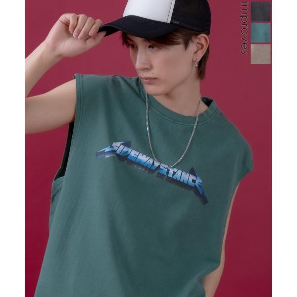 Tシャツ メンズ SIDEWAY STANCE サイドウェイスタンス ピグメント加工 ヴィンテージ加工 メタルバンド ノースリーブ カットソー スケーター ストリート 韓国