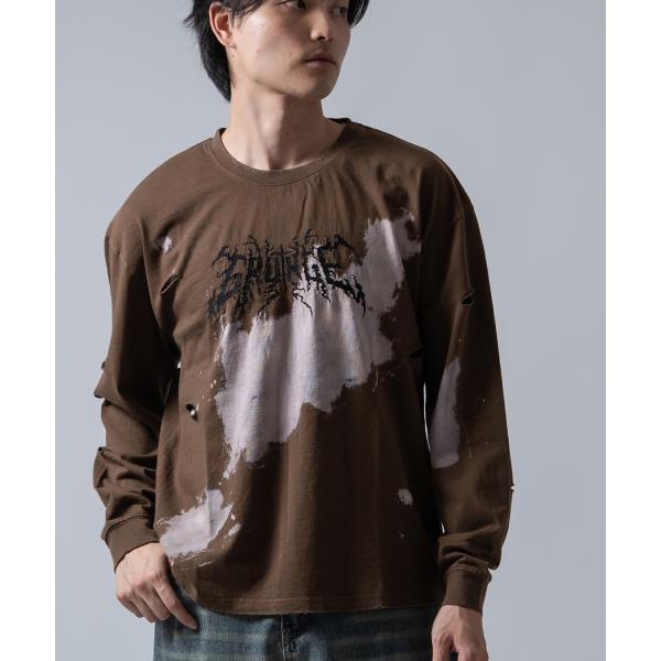 長袖Tシャツ メンズ レディース 長袖 SIDEWAY STANCE サイドウェイスタンス 刺しゅう ロンT カットソー ダメージ加工 オーバーサイズ アメカジ Y2K  韓国