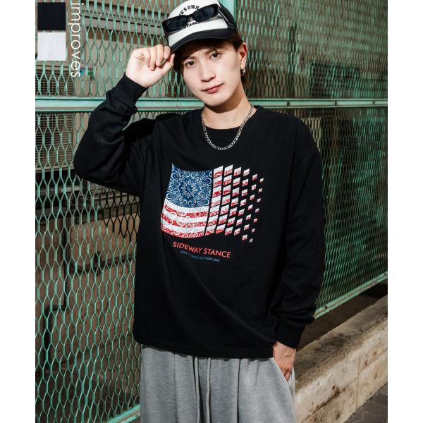 カットソー メンズ SIDEWAY STANCE サイドウェイスタンス ロンT 長袖 Tシャツ バンダナ 星条旗 アメカジ カジュアル Y2K ストリート 90s レトロ 韓国