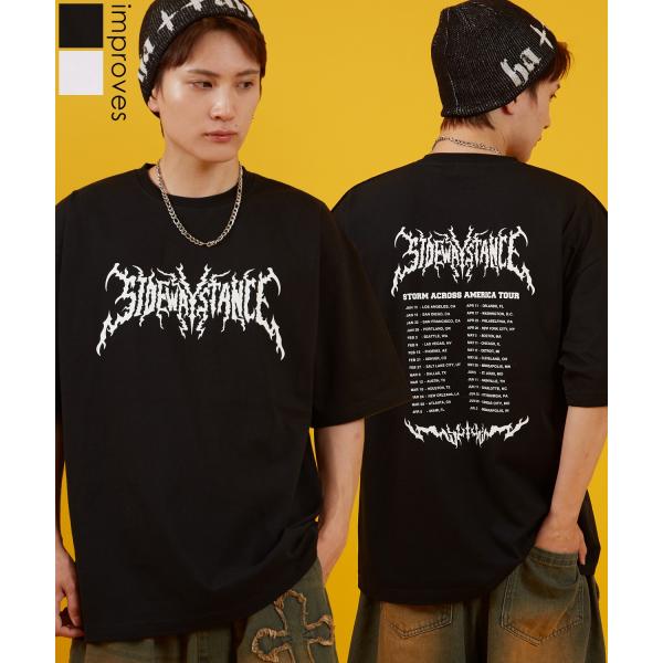 カットソー メンズ  SIDEWAY STANCE サイドウェイスタンス 半袖 Tシャツ  ツアー バンド レトロ プリント アメカジ カジュアル Y2K ストリート 90s ロック 韓国