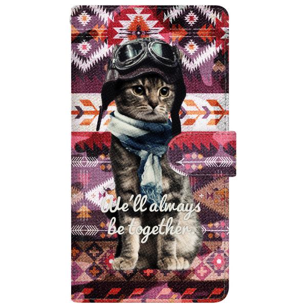 スマホケース 猫 手帳型 全機種対応 厚手 with NYAGO 【 パイロット ソラちゃん 肉球をペロペロするにゃー。 ザイオン ピンク 】iPhone Xperia Galaxy