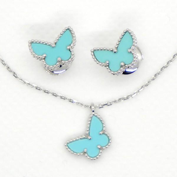 中古 ヴァンクリーフ アーペル Van Cleef Arpels ネックレス ピアスセット スウィートアルハンブラ パピヨン ターコイズ 750wg 仕上げ済み 稲毛質店 ヤフー店 通販 Yahoo ショッピング