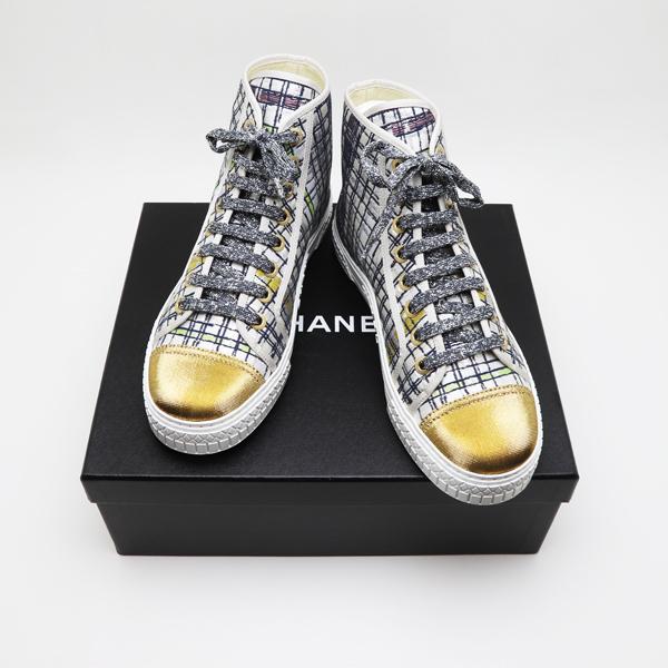 CHANEL 新品 シャネル ハイカットスニーカー キャンバス レザー 