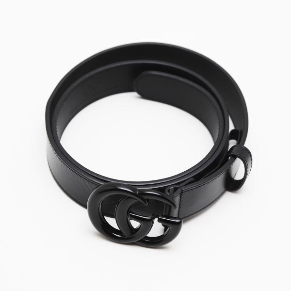 GUCCI（グッチ） 中古品 GGマーモント スリムベルト ブラック レザー