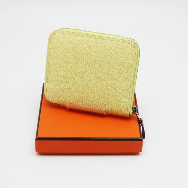 美品エルメス アザップ コンパクト シルクイン ラウンドジップ コインケース 黄 HERMES 中古品 エルメス アザップ コンパクト シルクイン